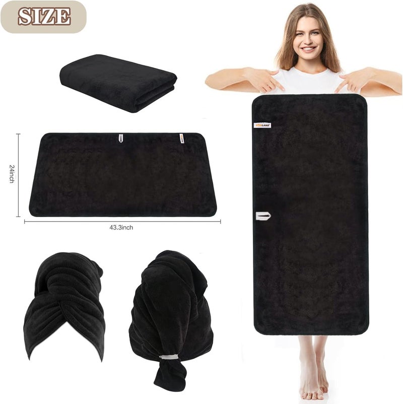 SUNLAND Microfiber Hair Towels Anti Frizz Hair Drying Towel Super Absorbent Fast Drying Turbans for Wet and Curly Soft Head Towel Wrap with Elastic Band 24 inch X 43 inch Black - Image 5
